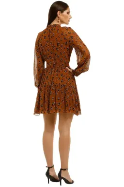 Nicholas High Neck Button Mini Dress in Tobacco Multi Size 8 for rent on The Volte - image 3