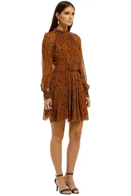 Nicholas High Neck Button Mini Dress in Tobacco Multi Size 8 for rent on The Volte - image 1