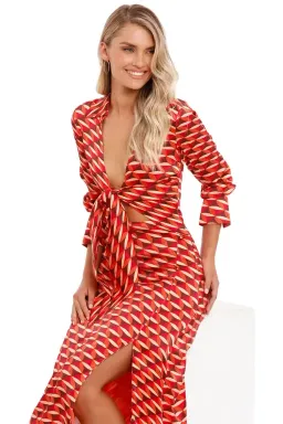 Nicholas Perle Tie Front Midi Dress in Geo Print Size 8 for rent on The Volte - image 3