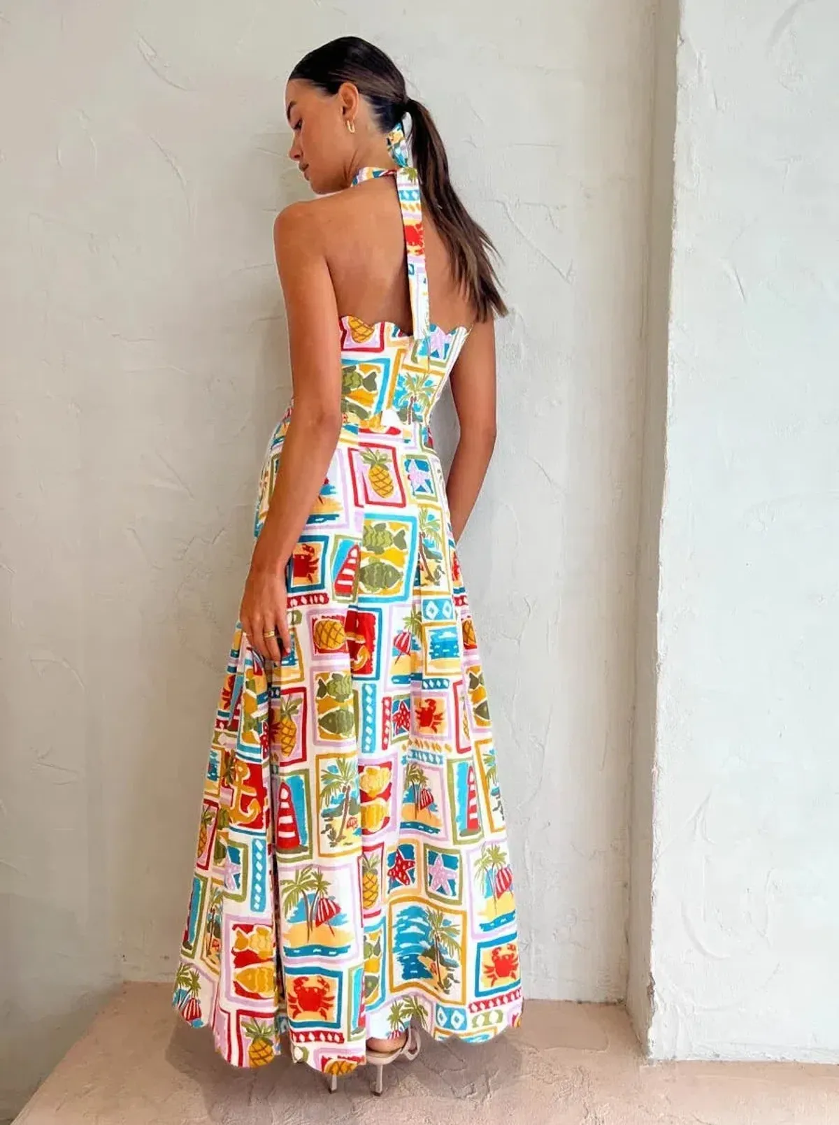 By Nicola Sea Change Top & Maxi Skirt Set In Summer Vacation Print Size 6 - Image 2