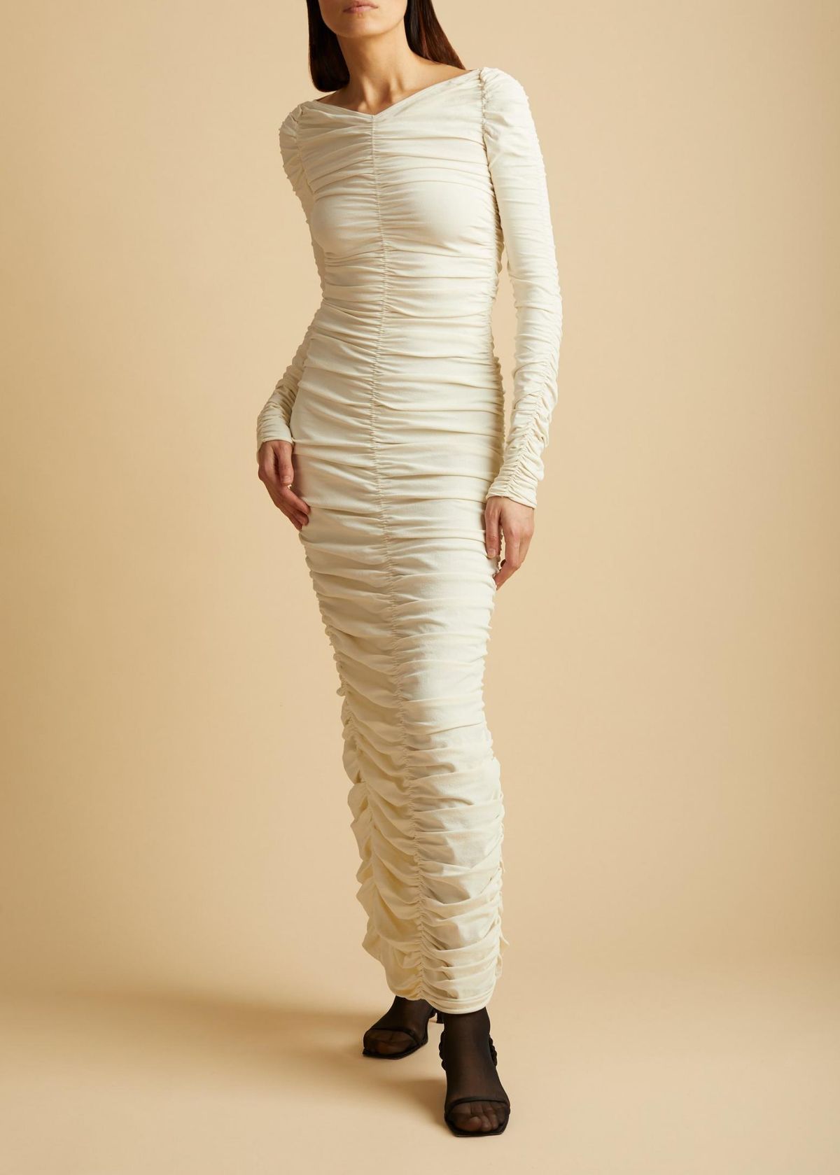 Khaite Lana Ruched Dress Ivory Size 8 for rent on The Volte - main image