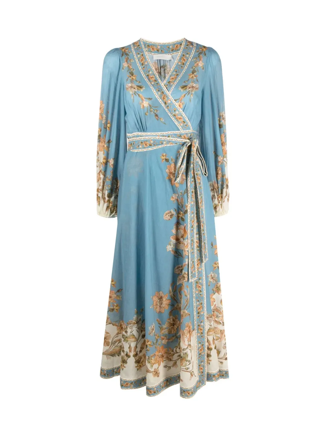 Zimmermann Chintz Floral Print Wrap Midi Dress Blue Daisy Floral Size 1 / Au 10 for rent on The Volte - main image