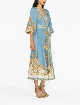 Zimmermann Chintz Floral Print Wrap Midi Dress Blue Daisy Floral Size 1 / Au 10 for rent on The Volte - image 2