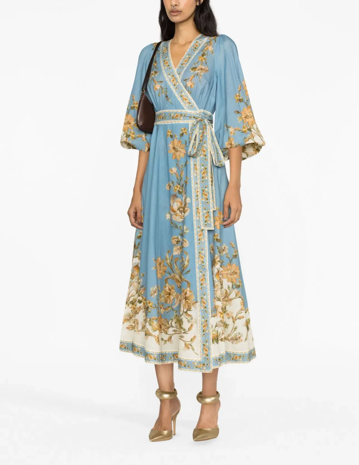 Zimmermann Chintz Floral Print Wrap Midi Dress Blue Daisy Floral Size 1 / Au 10 for rent on The Volte - main image