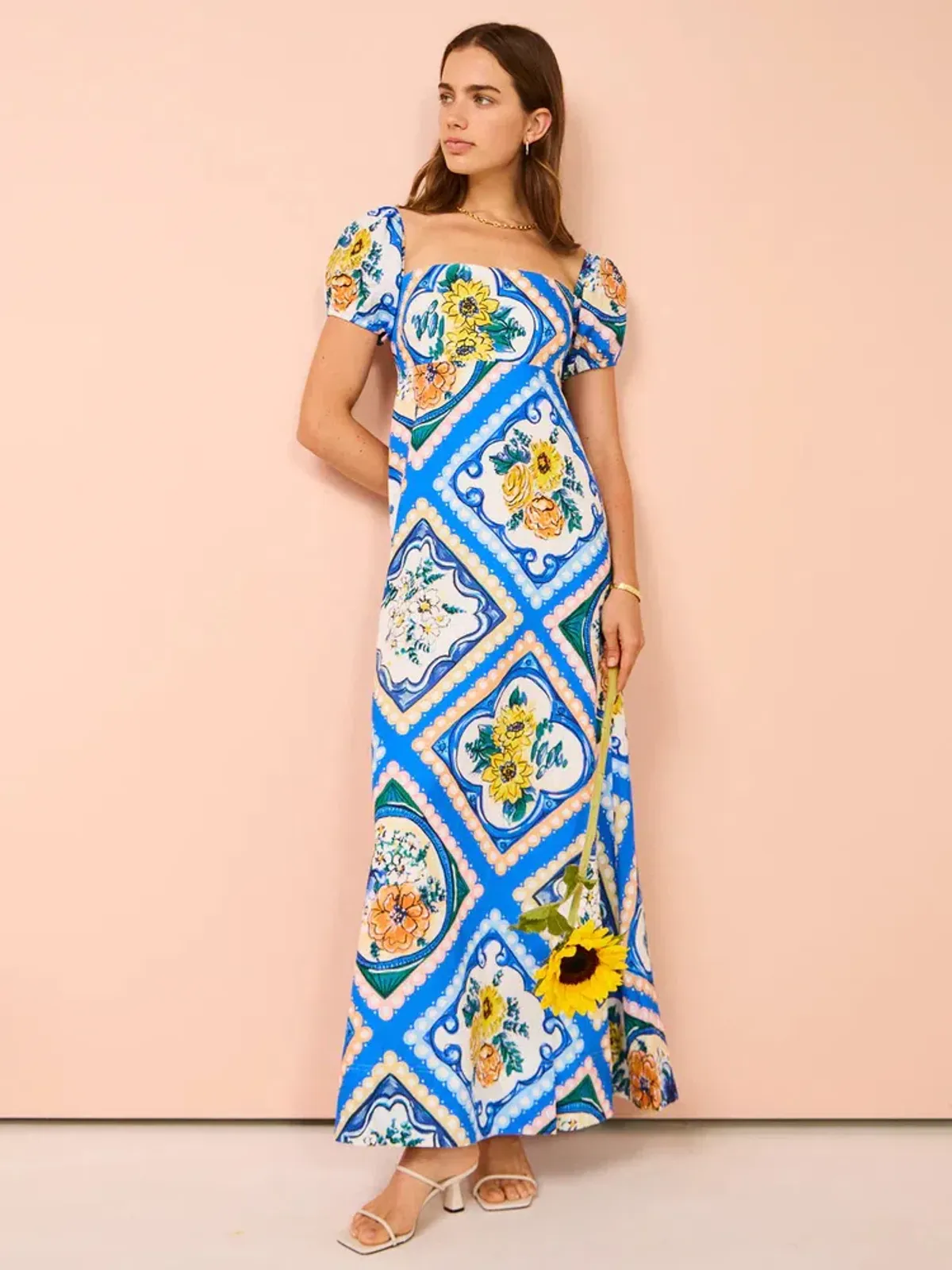 By Nicola Mariposa Puff Sleeve Maxi Dress in Azure Floral Size 8 - Image 5