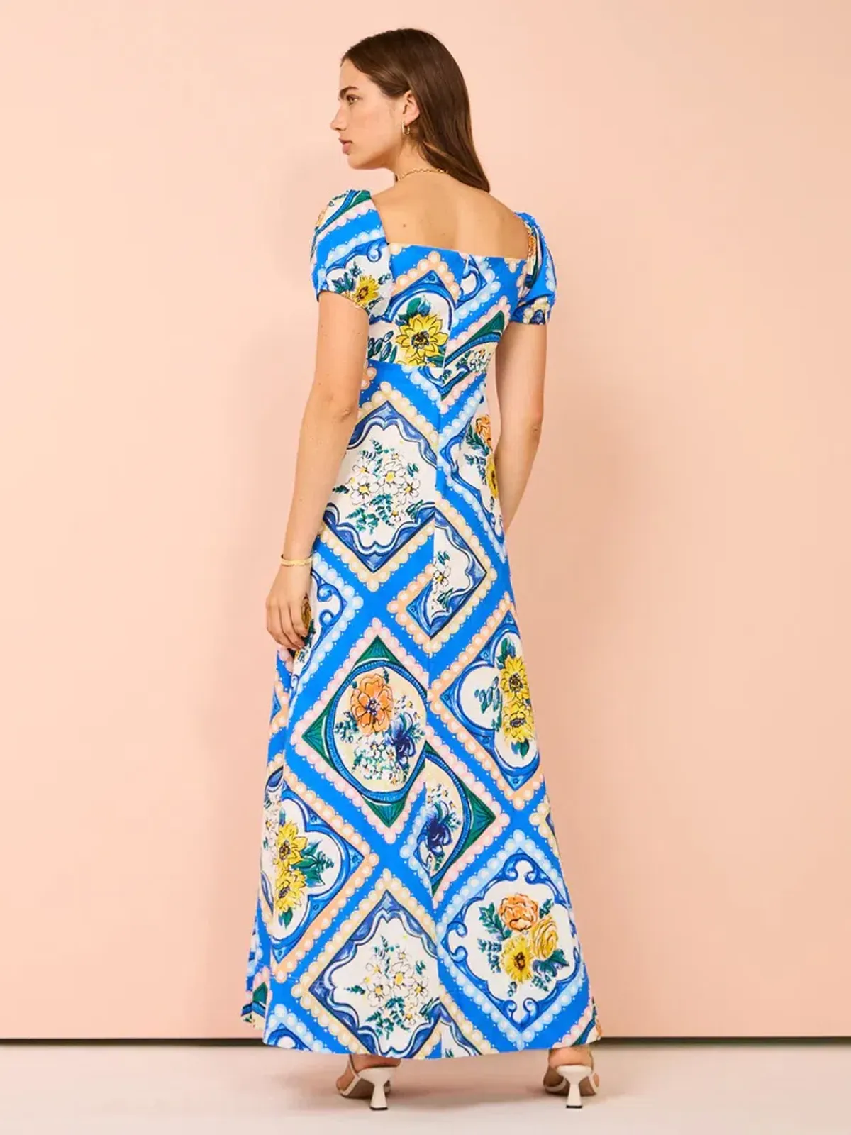 By Nicola Mariposa Puff Sleeve Maxi Dress in Azure Floral Size 8 - Image 6