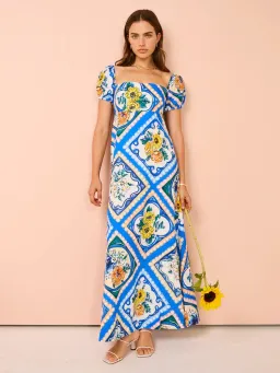 By Nicola Mariposa Puff Sleeve Maxi Dress in Azure Floral Size 8 for rent on The Volte - image 4