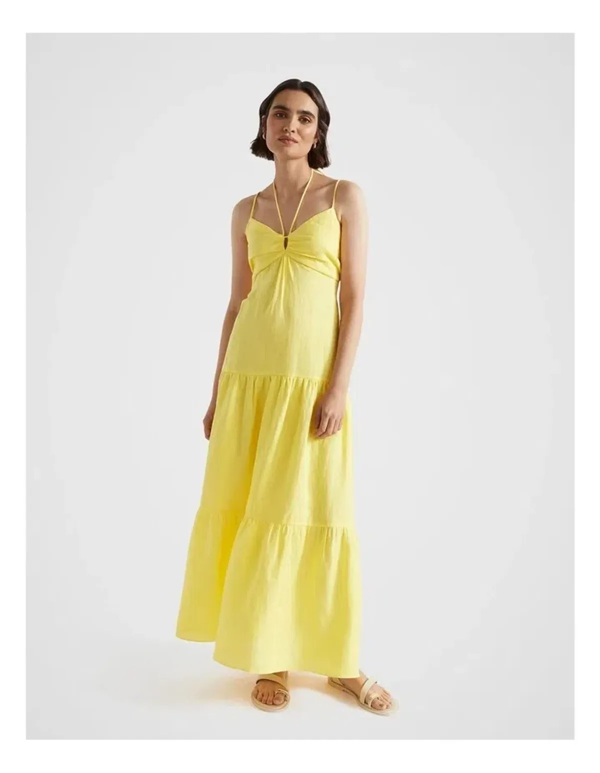 Seed Linen Tiered Dress Yellow Size 8 for rent on The Volte - main image
