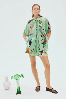 Alemais Meagan Oversized Linen Shirt & Shorts Set Green Size 8 for rent on The Volte - image 1