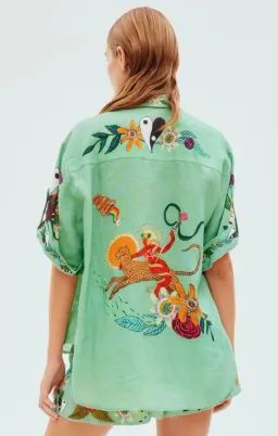 Alemais Meagan Oversized Linen Shirt & Shorts Set Green Size 8 for rent on The Volte - image 3