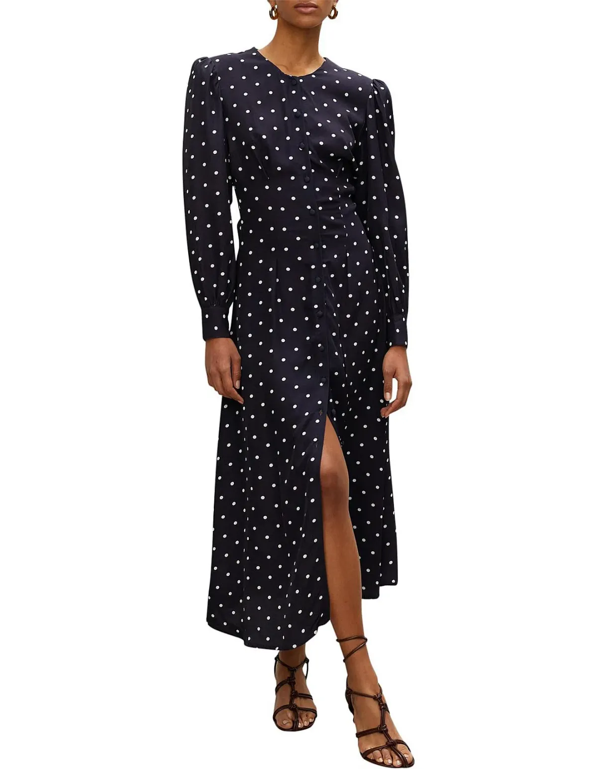 Rohe Claudia Long Length Buttoned Midi Dress Polka Dot Size 8 for rent on The Volte - main image