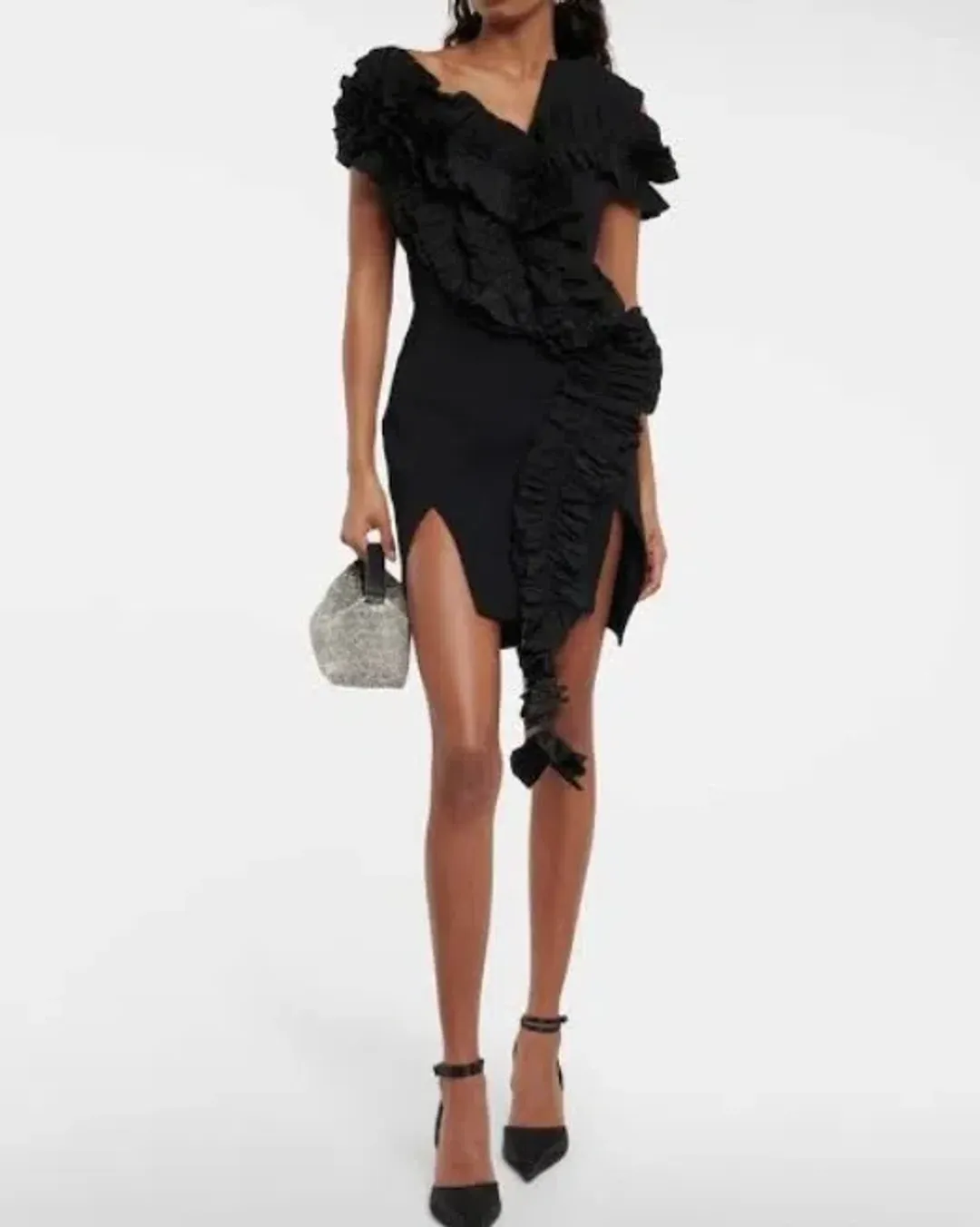 Maticevski Avery Ruffled Crêpe Mini Dress Black Size 10 for rent on The Volte - main image