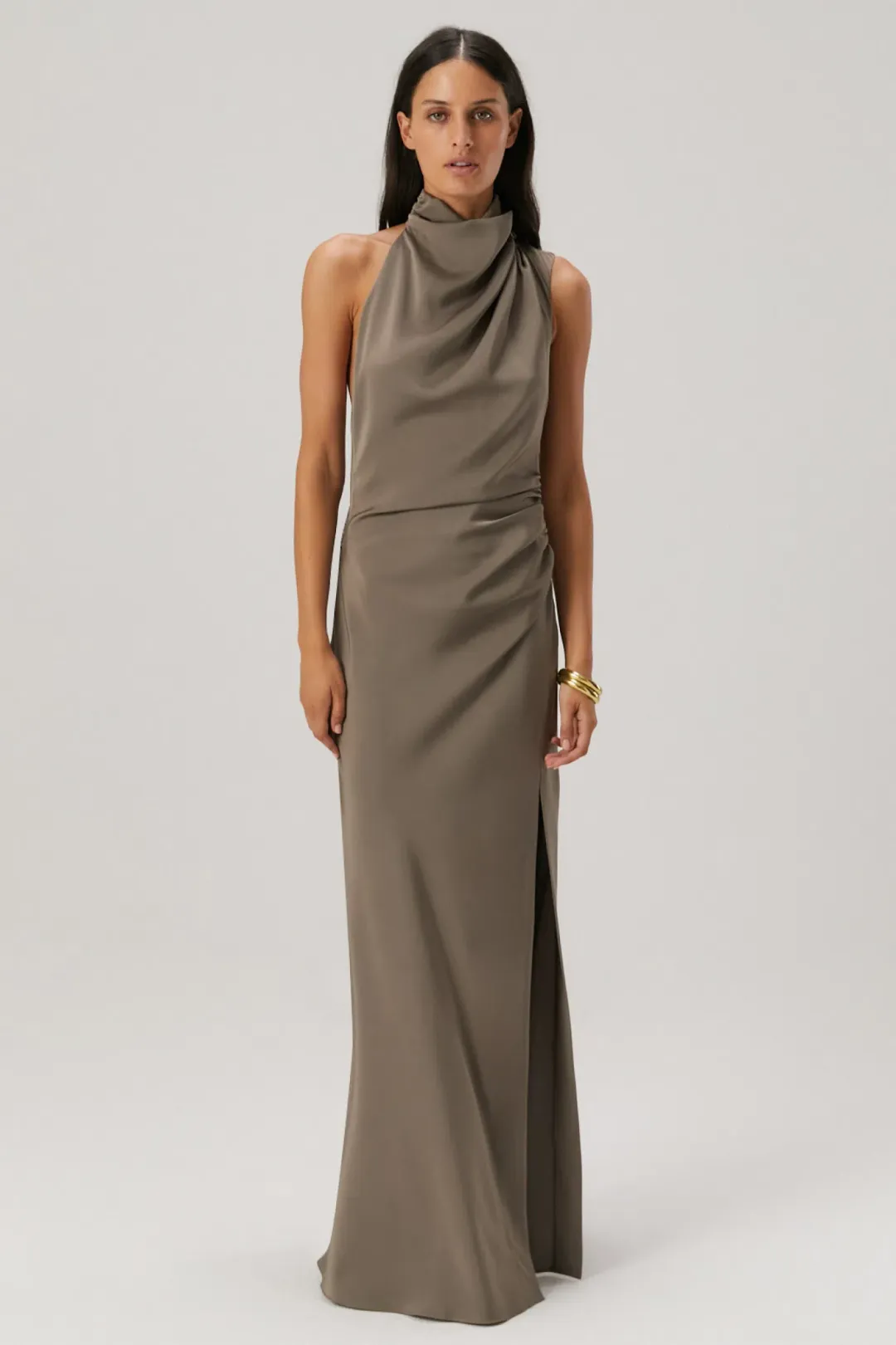 MISHA Constantina Satin Gown Iron Grey Size 6/XS for rent on The Volte - main image