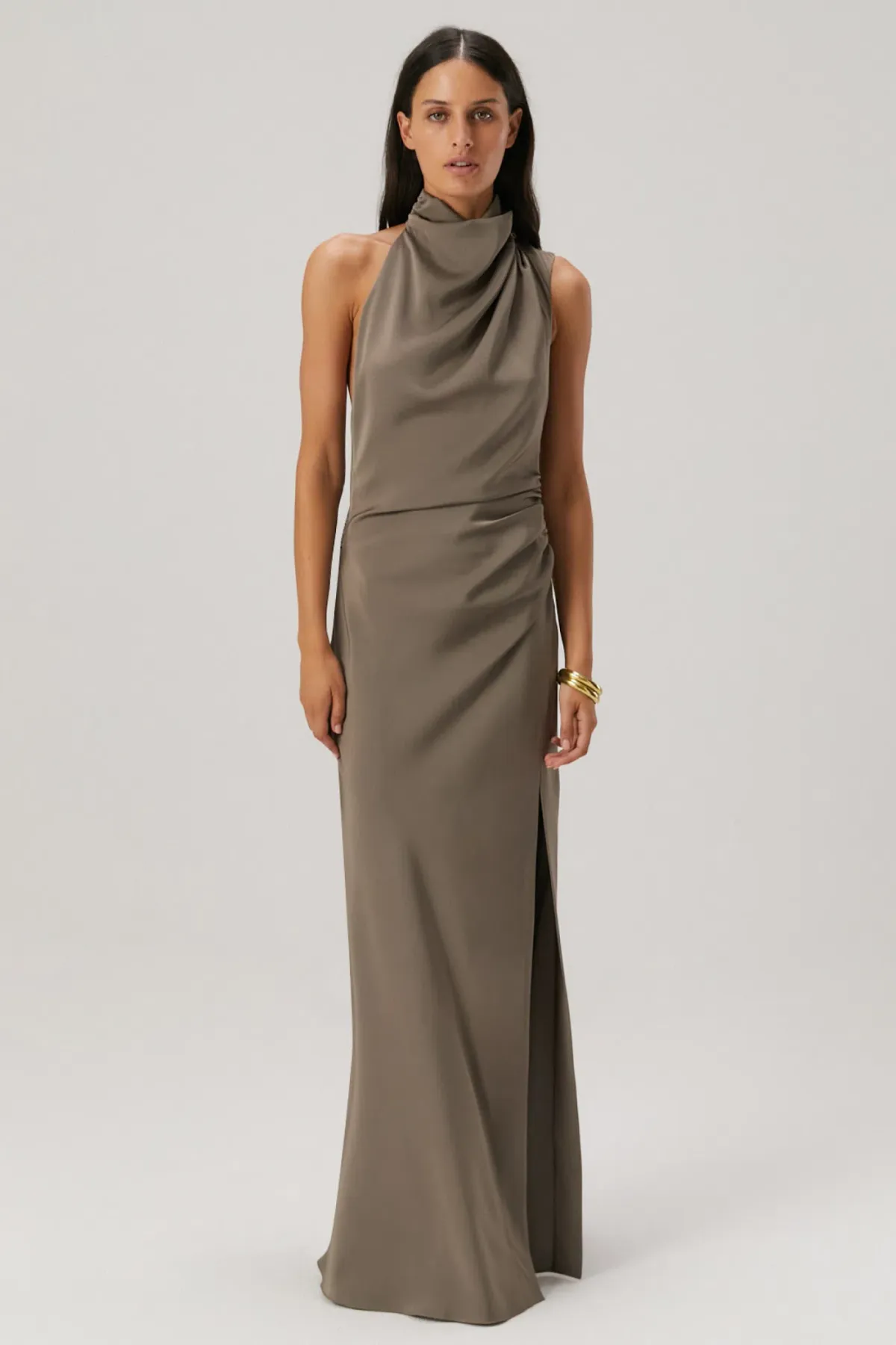 MISHA Constantina Satin Gown Iron Grey Size 6/XS for rent on The Volte - main image