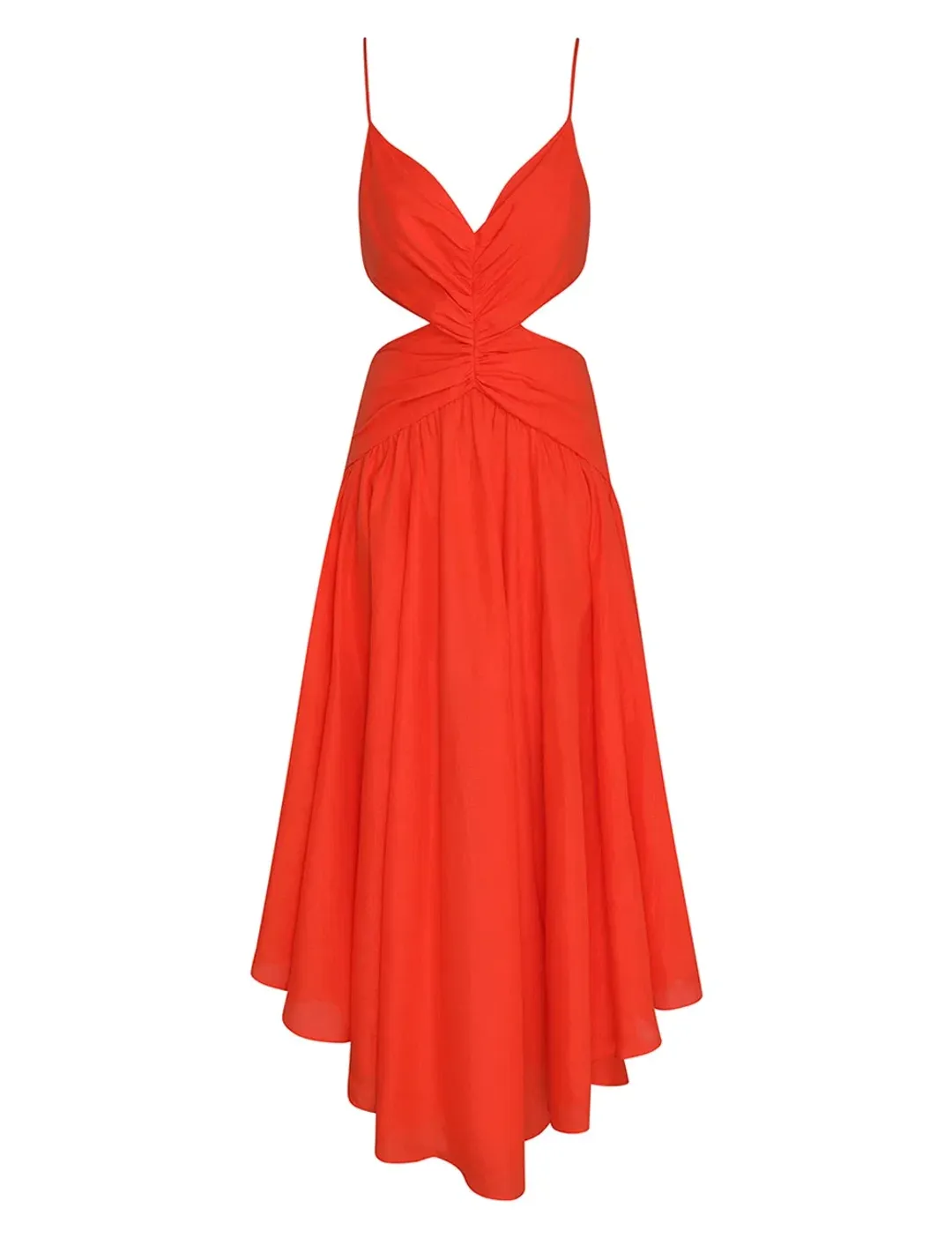Zimmerman Raie Plunge Cut Out Midi Dress in Tangerine Size 8 for rent on The Volte - main image