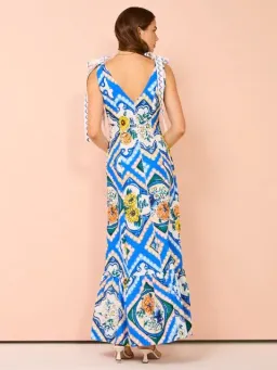 By Nicola - Adoncia Tie Shoulder Maxi Dress In Azure Floral - Size 8 for rent on The Volte - image 4