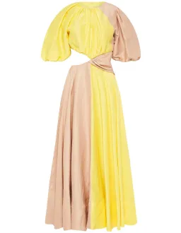 Aje Caliente Two Tone Puff Sleeve Midi Dress Daisy Yellow/Coast Beige Size 8 for rent on The Volte - image 4
