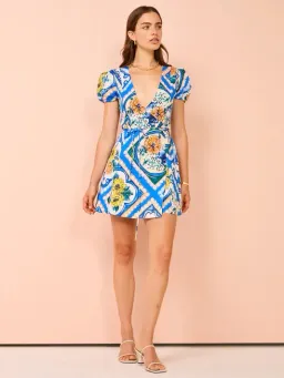 By Nicola - Havana Wrap Mini Dress In Azure Floral - Size 8 (Fits 6-8 best) for rent on The Volte - image 5