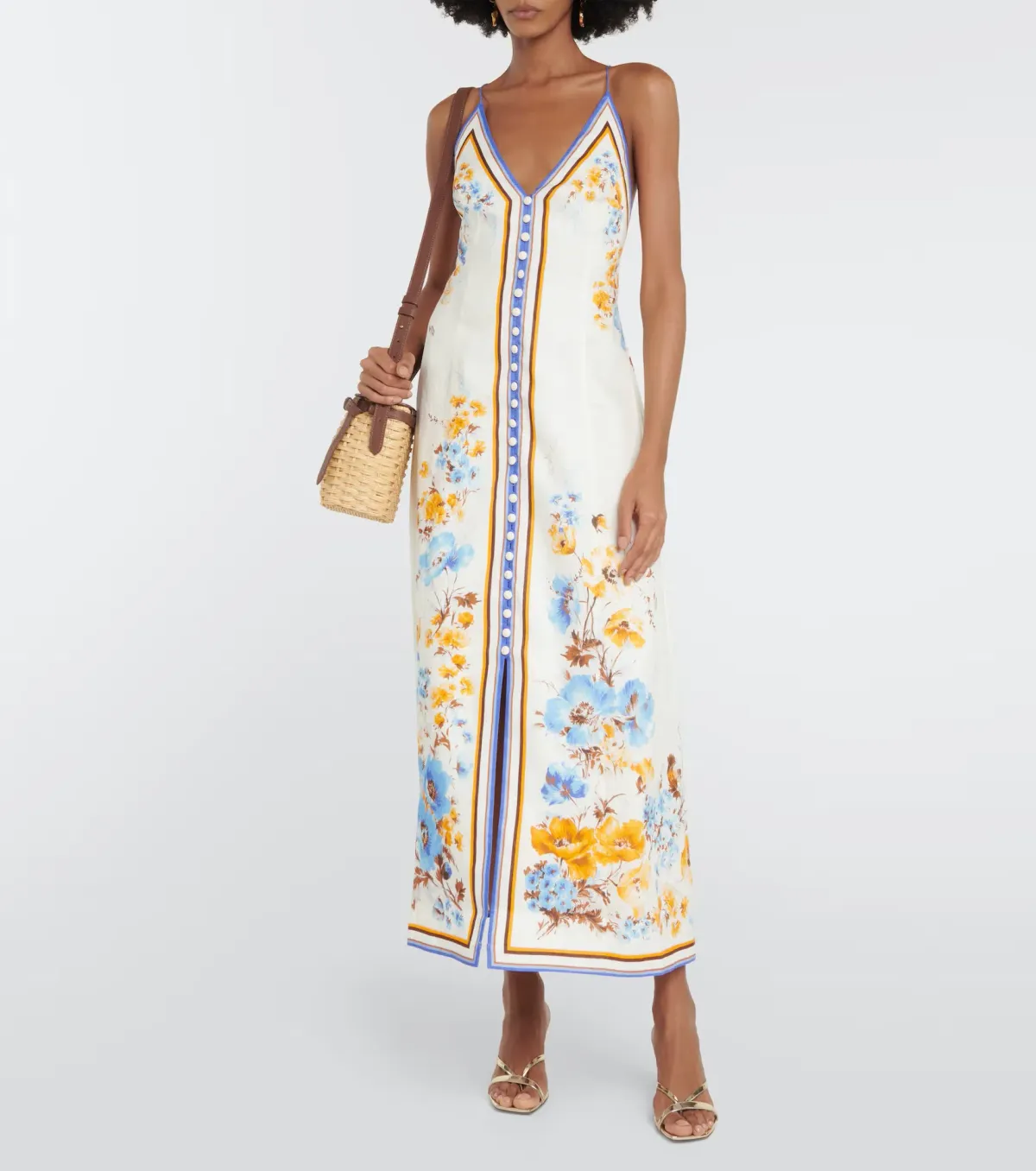 Zimmermann Halcyon Slip Midi Dress Orange Blue Floral Size 0 / AU 8 - Image 1