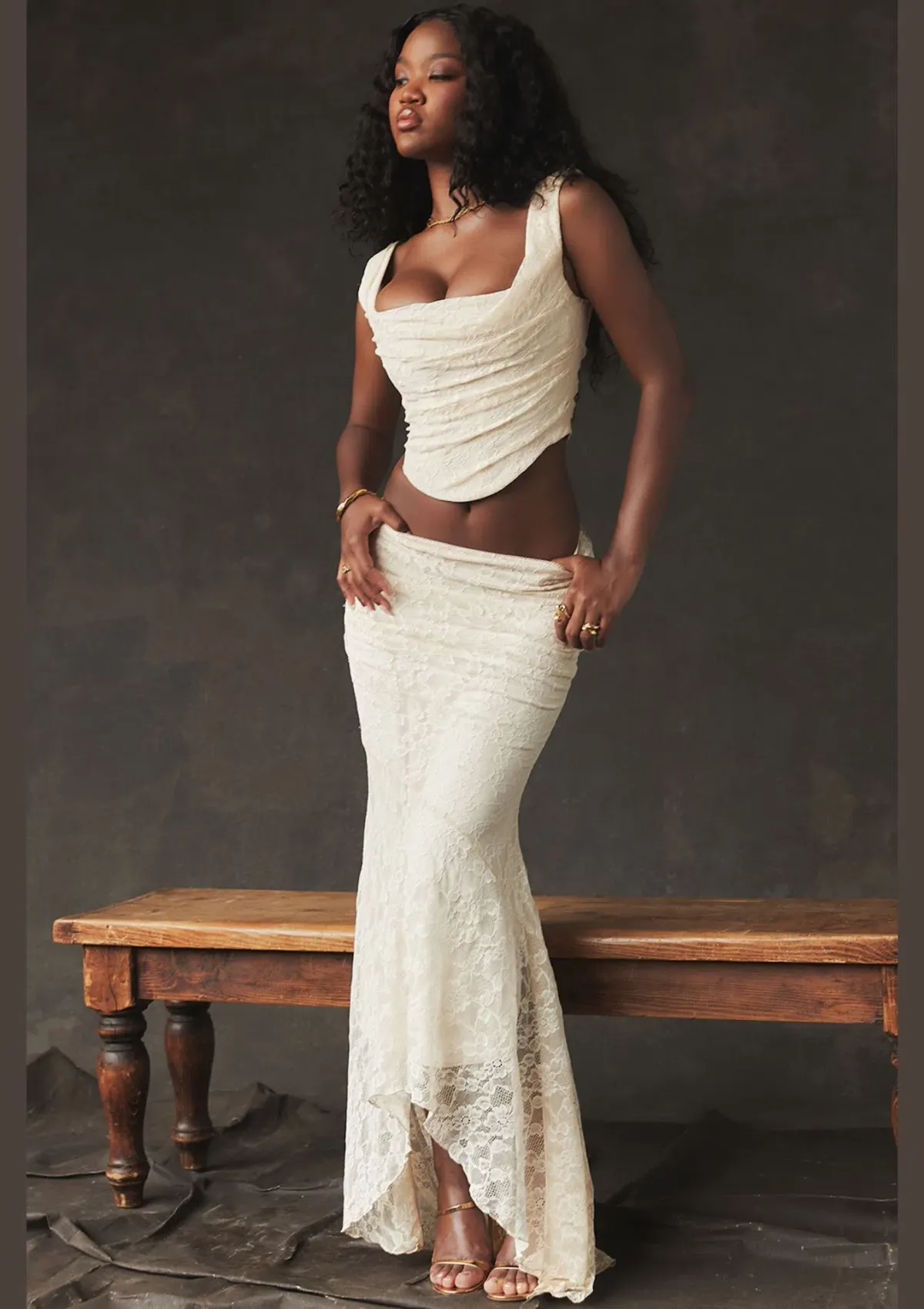 House Of CB Una Lace Corset & Therese Lace Maxi Skirt Set Vintage Cream Size 6 - Image 1