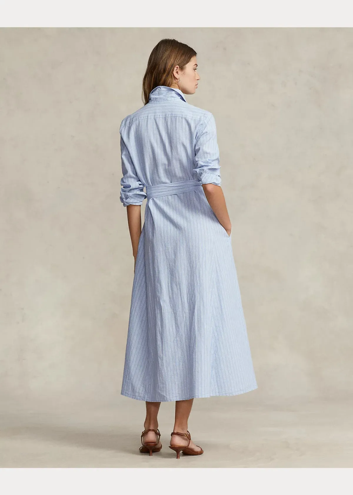 Ralph Lauren Belted Striped Linen Cotton Shirtdress Blue Size 6 - Image 3