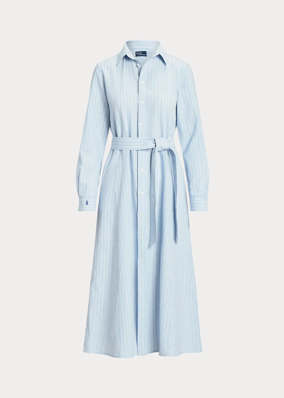 Ralph Lauren Belted Striped Linen Cotton Shirtdress Blue Size 6 - Image 5