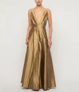 Beare Park Box Pleat Silk Gown in Marigold Gold Size AU 6 for rent on The Volte - image 1