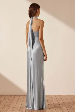 Shona Joy La Lune Ruched Halter Maxi Dress Powder Blue Size AU 8 for rent on The Volte - image 3