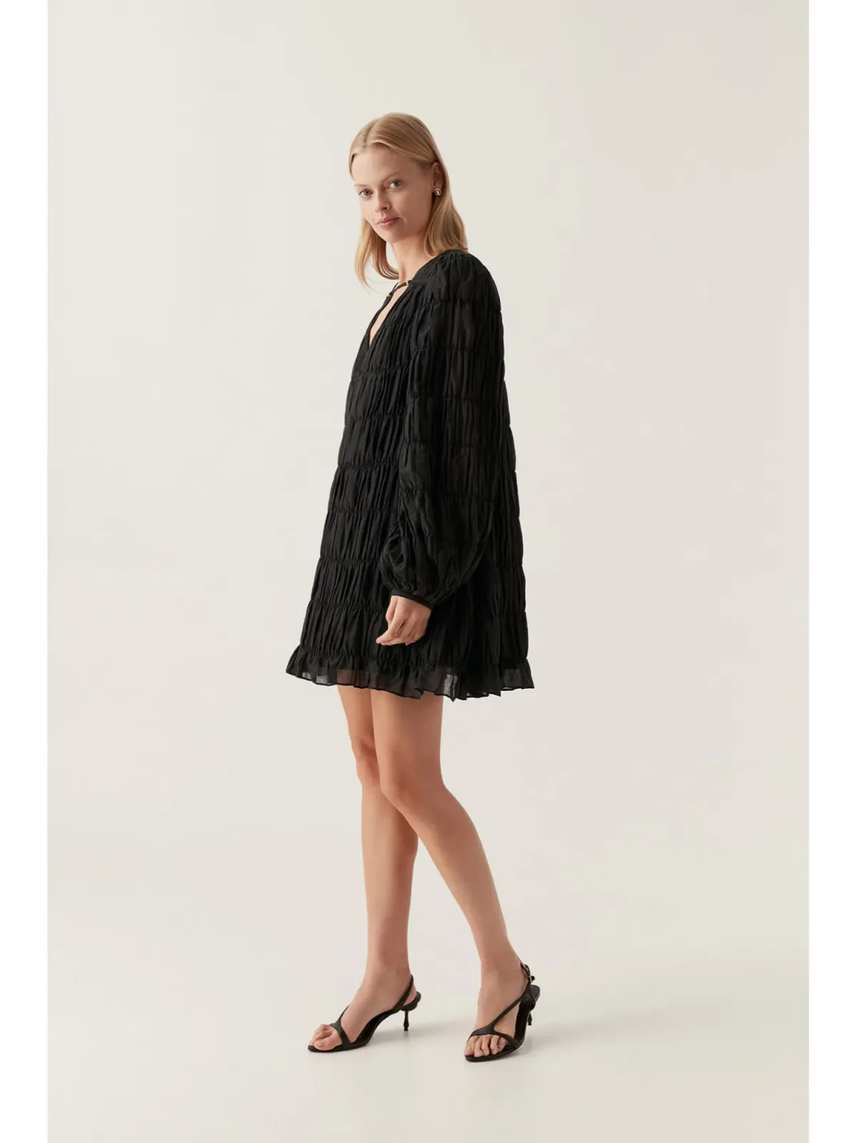 Aje Evelina Ruched Mini Dress Black Size AU 10 - Image 2