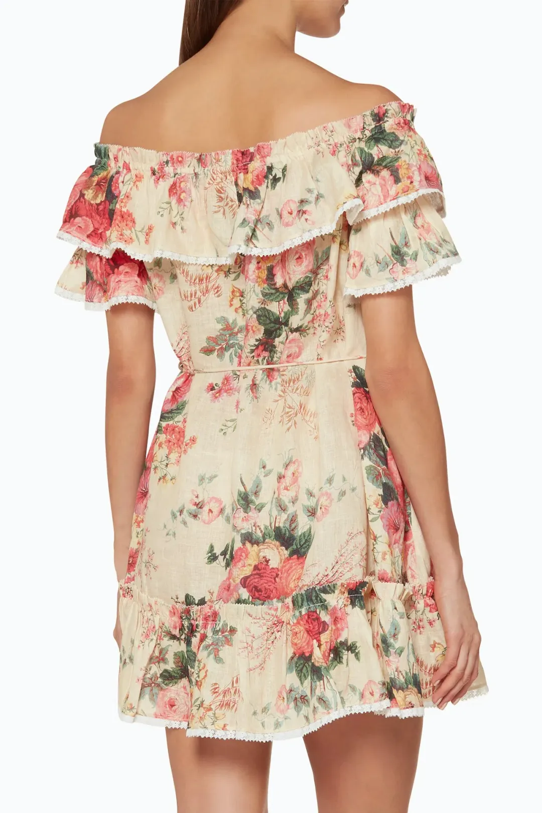 Zimmermann Laelia Frill Tier Short Dress Meadow Floral Size 8 for rent on The Volte - main image