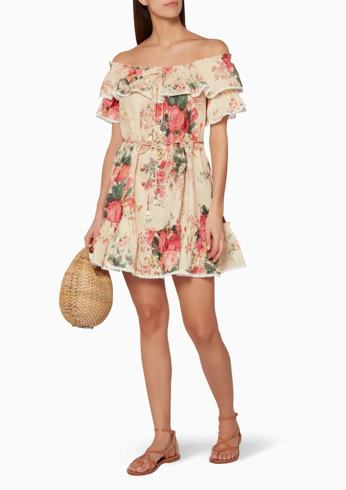 Zimmermann Laelia Frill Tier Short Dress Meadow Floral Size 8 for rent on The Volte - main image