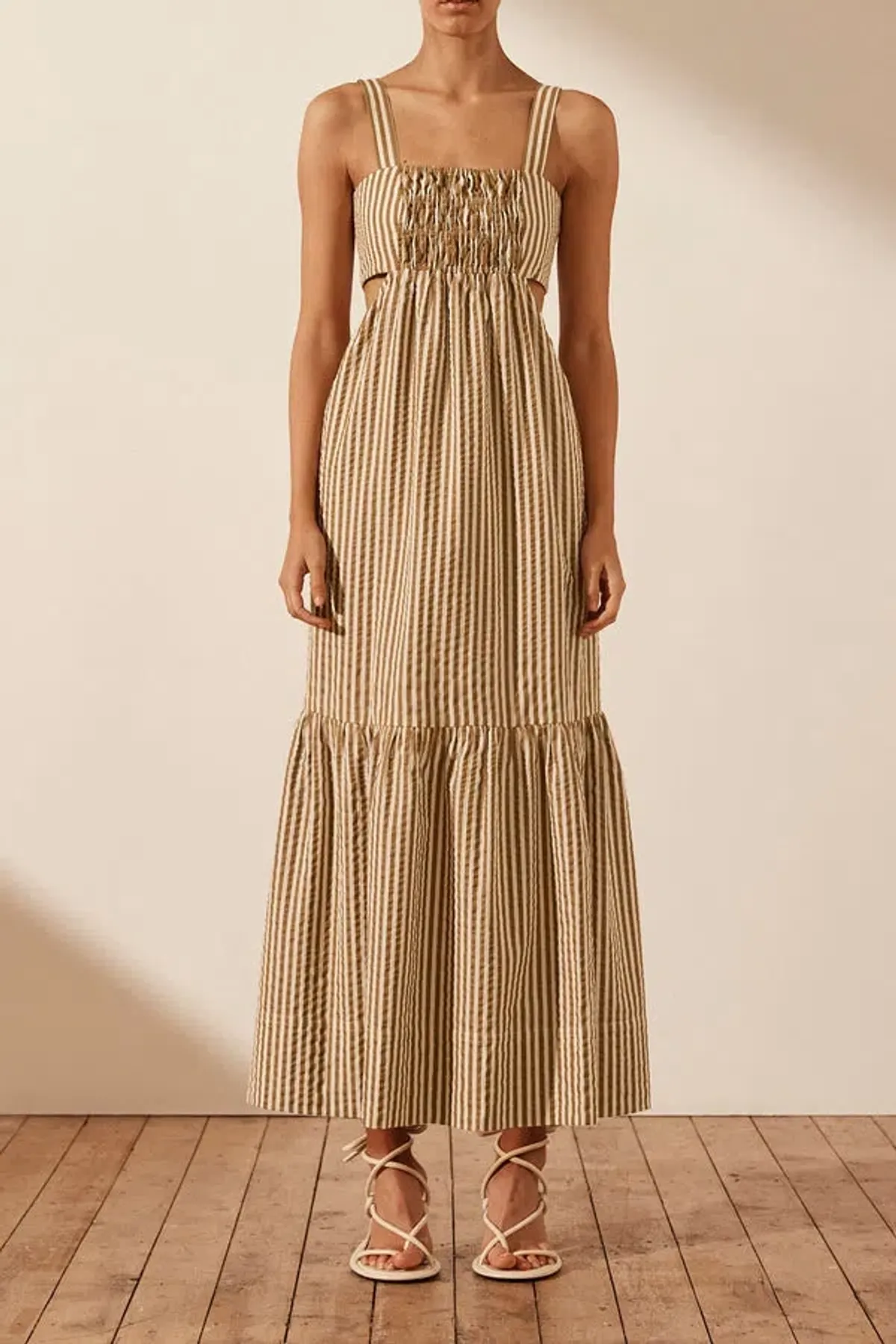 Shona Joy Hele Cut Out Ruched Midi Dress Print Size 10 - Image 1