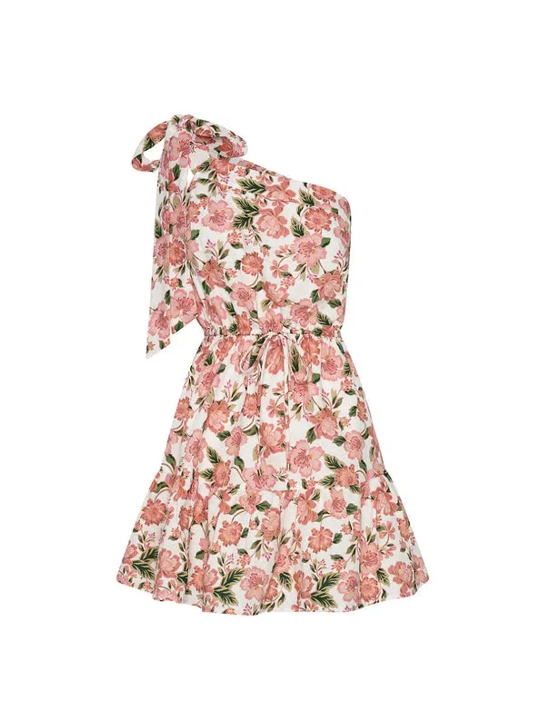 Kivari One Shoulder Mini Dress Peach Floral Size 12 for rent on The Volte - main image