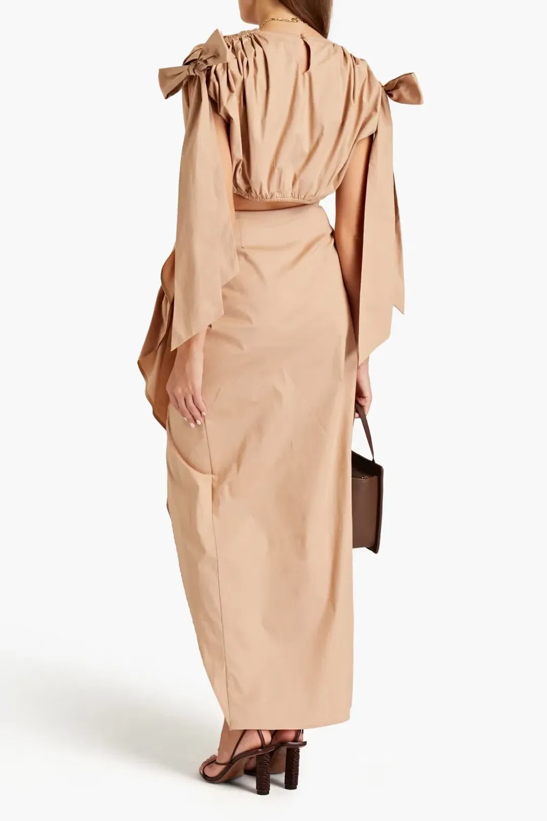 Andrea Iyamah Halima Wrap Poplin Maxi Skirt Beige Size XS / AU 6 for rent on The Volte - main image