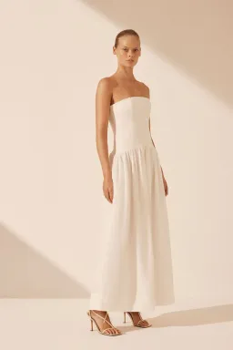 Shona Joy Blanc Linen Strapless Panelled Drop Waist Maxi Dress Ivory Size XS / AU 6 for rent on The Volte - image 2