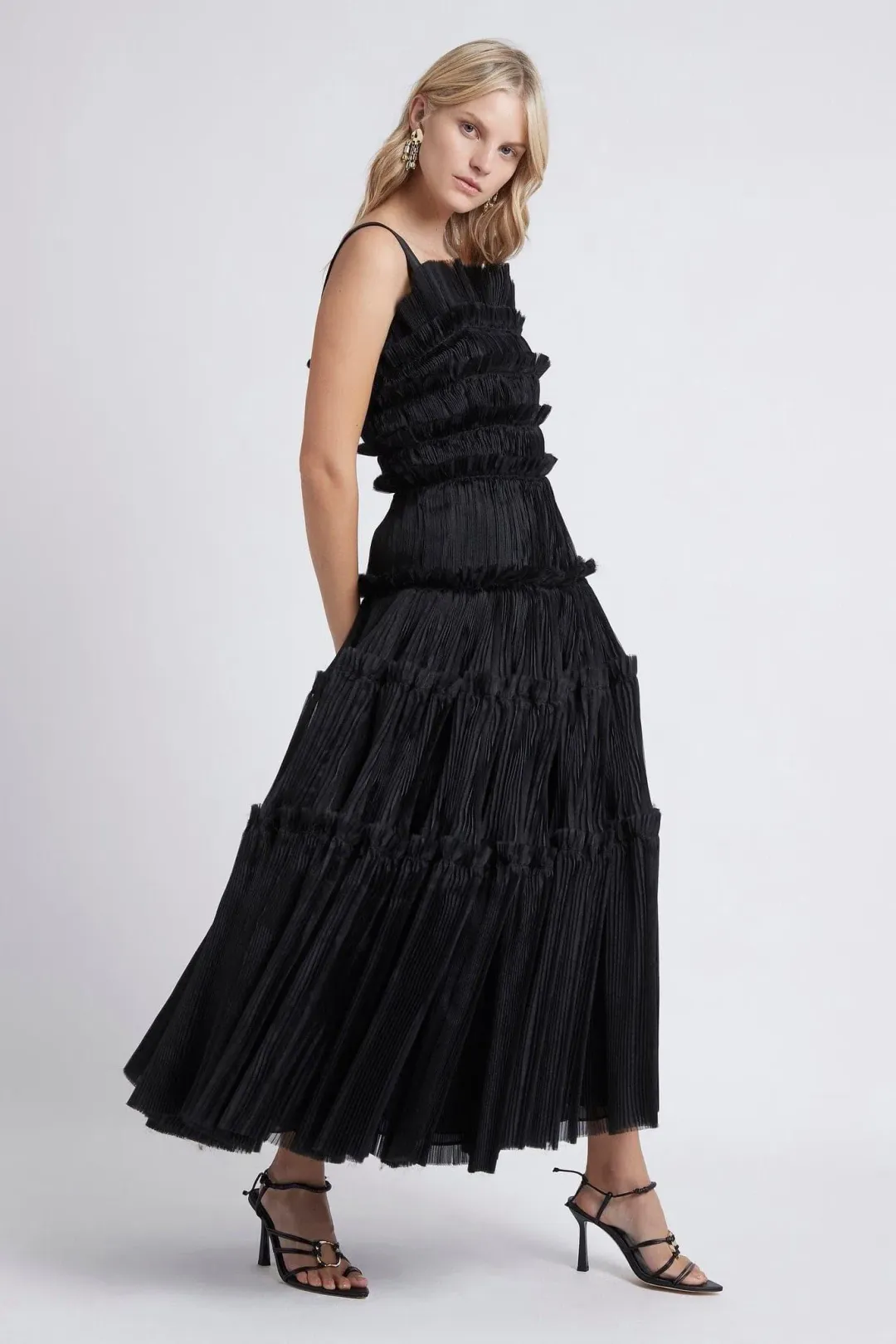 Aje Jacinto Pleated Maxi Dress in Black Size 10 for rent on The Volte - main image