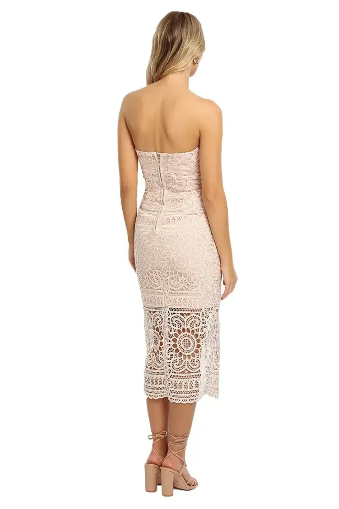Nicholas Blush Geo Floral Lace Strapless Dress Pink Size 6 for rent on The Volte - main image