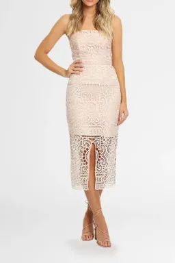 Nicholas Blush Geo Floral Lace Strapless Dress Pink Size 6 for rent on The Volte - image 1