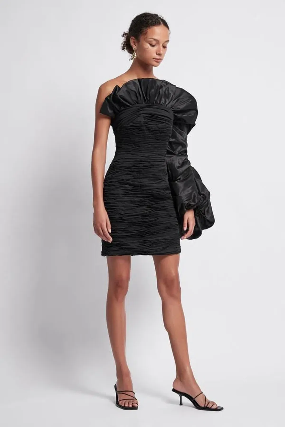 Aje Allegro Tucked Puff Dress Black Size 8 for rent on The Volte - main image