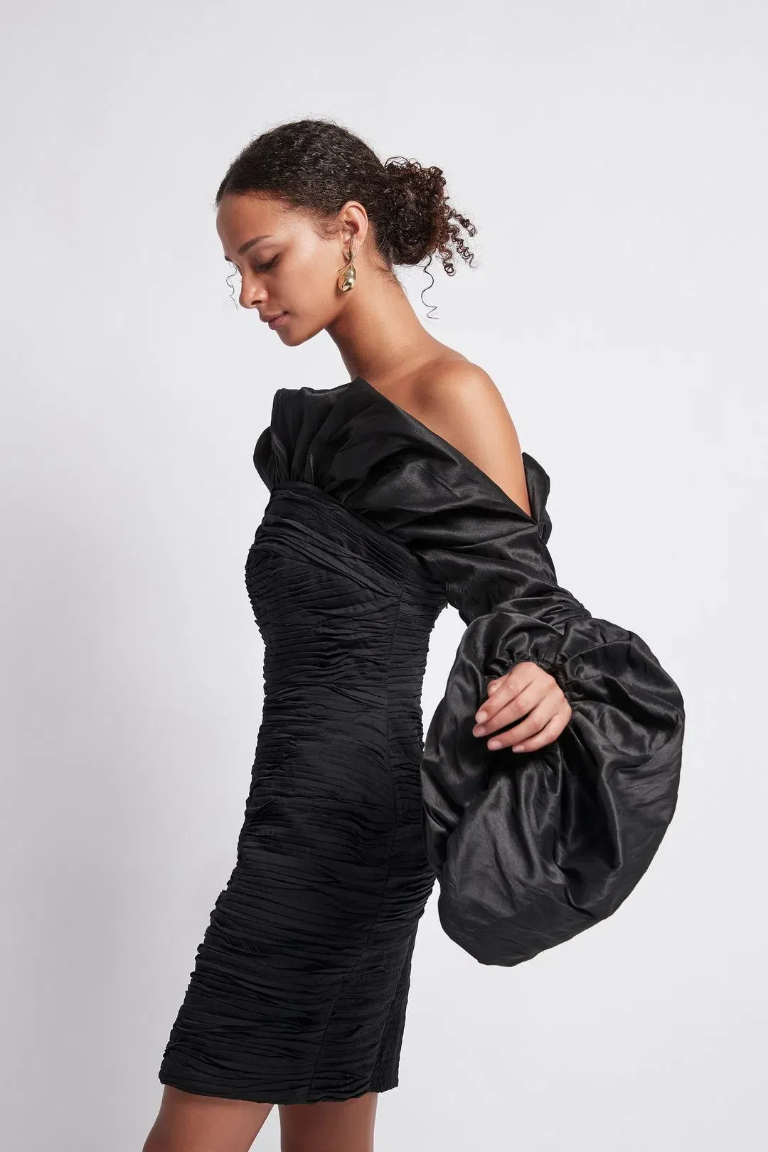 Aje Allegro Tucked Puff Dress Black Size 8 for rent on The Volte - main image