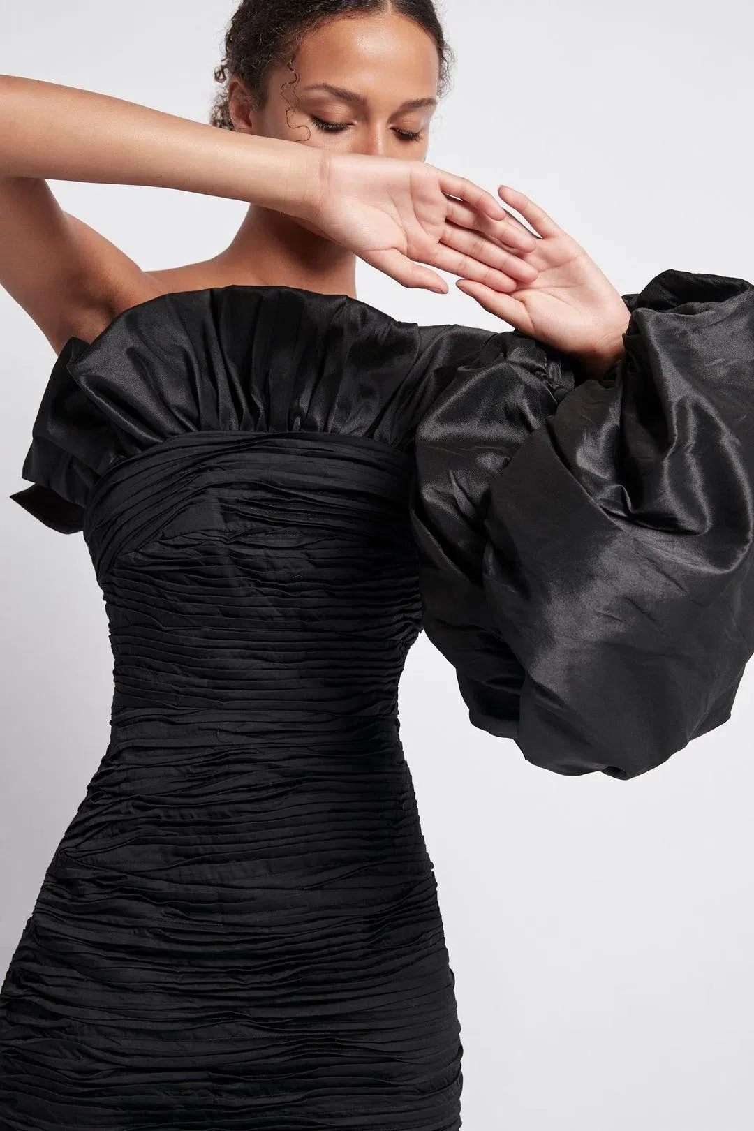 Aje Allegro Tucked Puff Dress Black Size 8 for rent on The Volte - main image