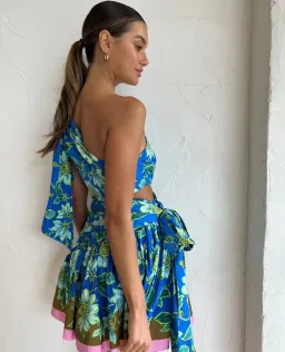 Alemais Winnie One Shoulder Mini Dress Blue/Floral Size 10 for rent on The Volte - image 2