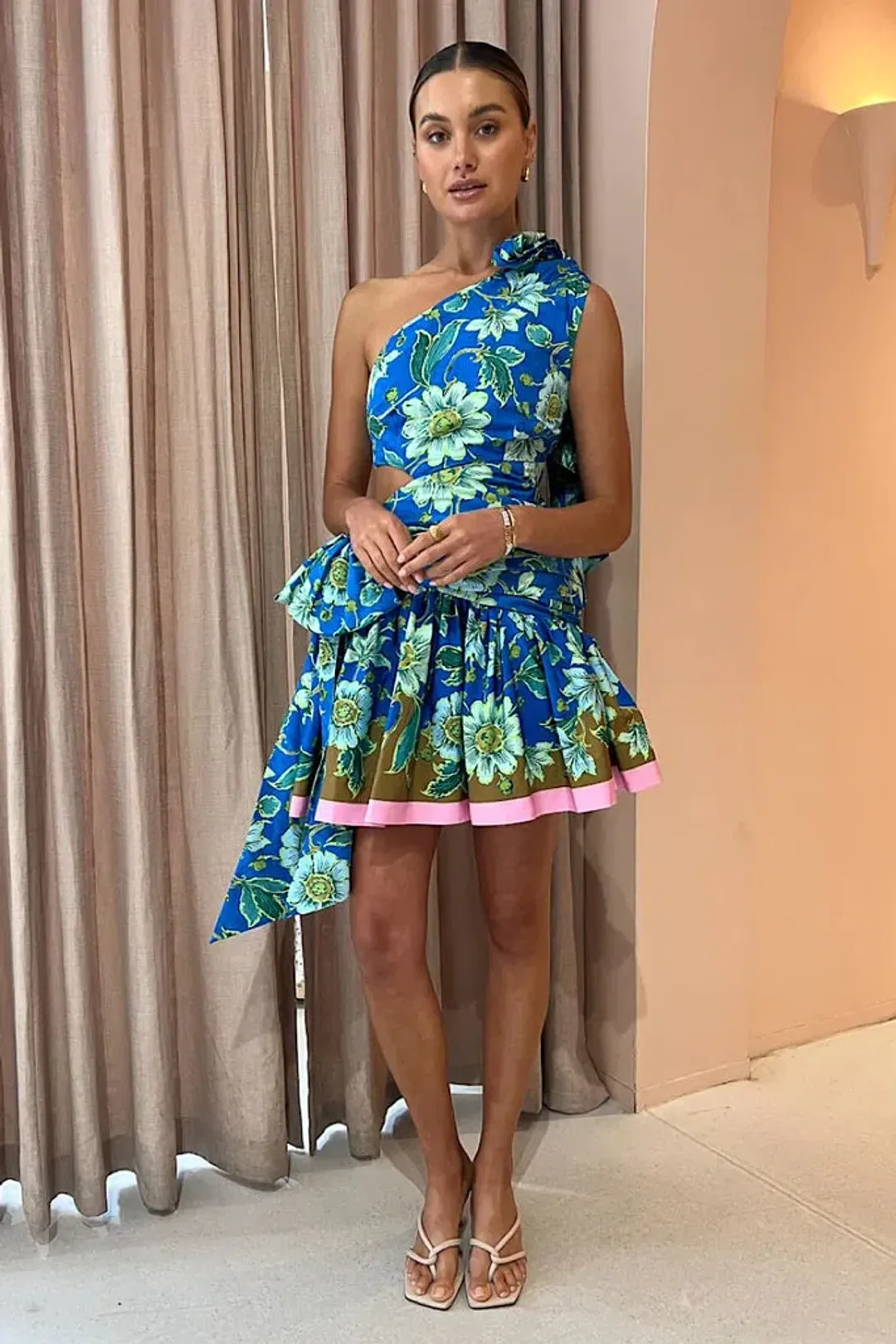 Alemais Winnie One Shoulder Mini Dress Blue/Floral Size 10 for rent on The Volte - main image
