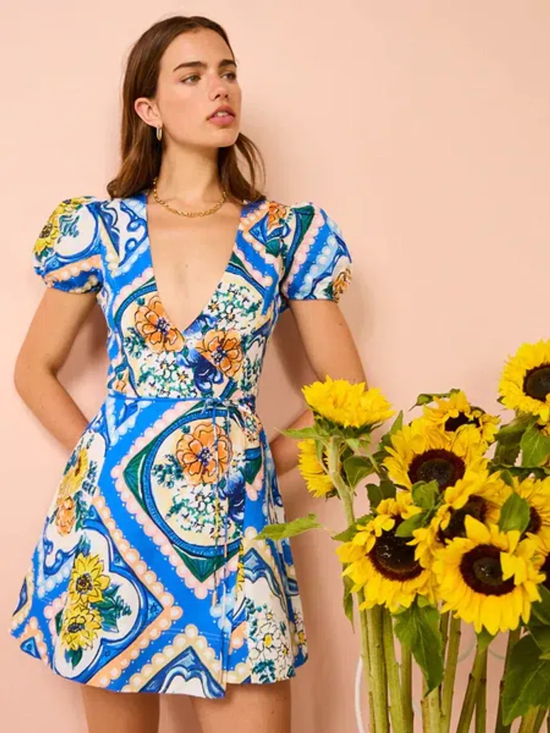 By Nicola Havana Wrap Mini Dress Azure Floral Size 8 for rent on The Volte - main image