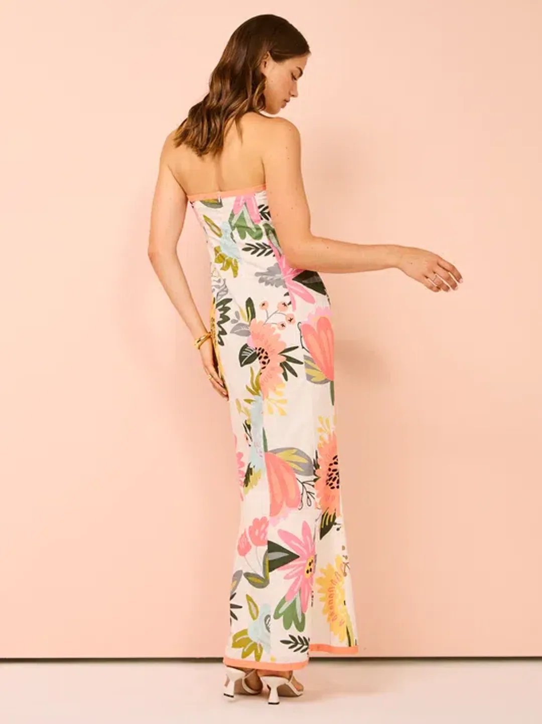 By Nicola Claudia Strapless Wrap Maxi Dress Potpourri/Melon Size 8 for rent on The Volte - main image