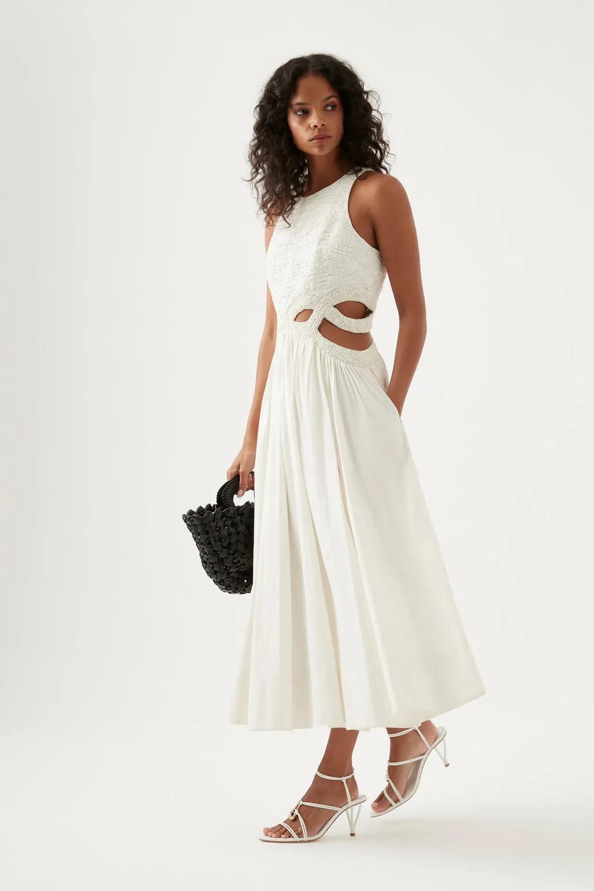 Aje New Catara Sequin Midi Dress Ivory Size 16 - Image 2