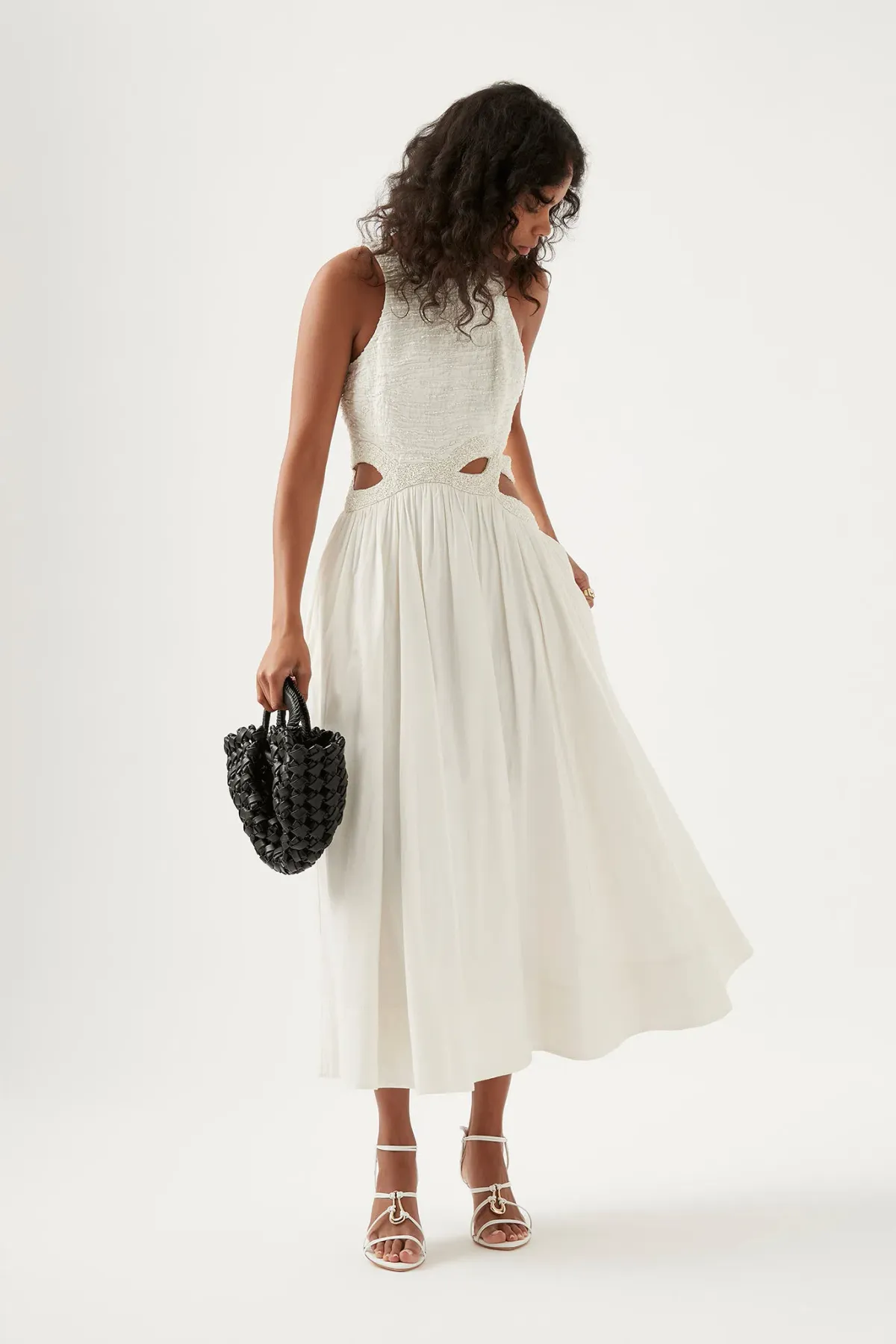 Aje New Catara Sequin Midi Dress Ivory Size 16 - Image 1