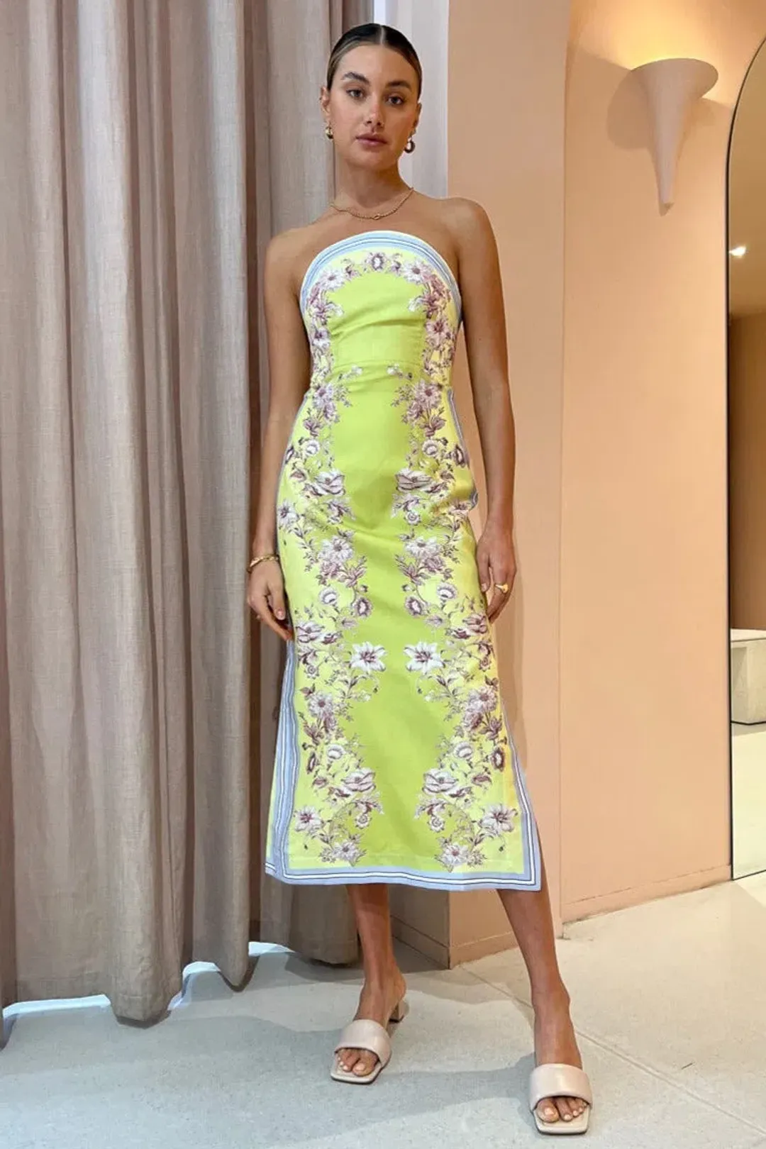 Alemais Marlow Bodice Midi Dress Lemon Paisley Size 10 for rent on The Volte - main image