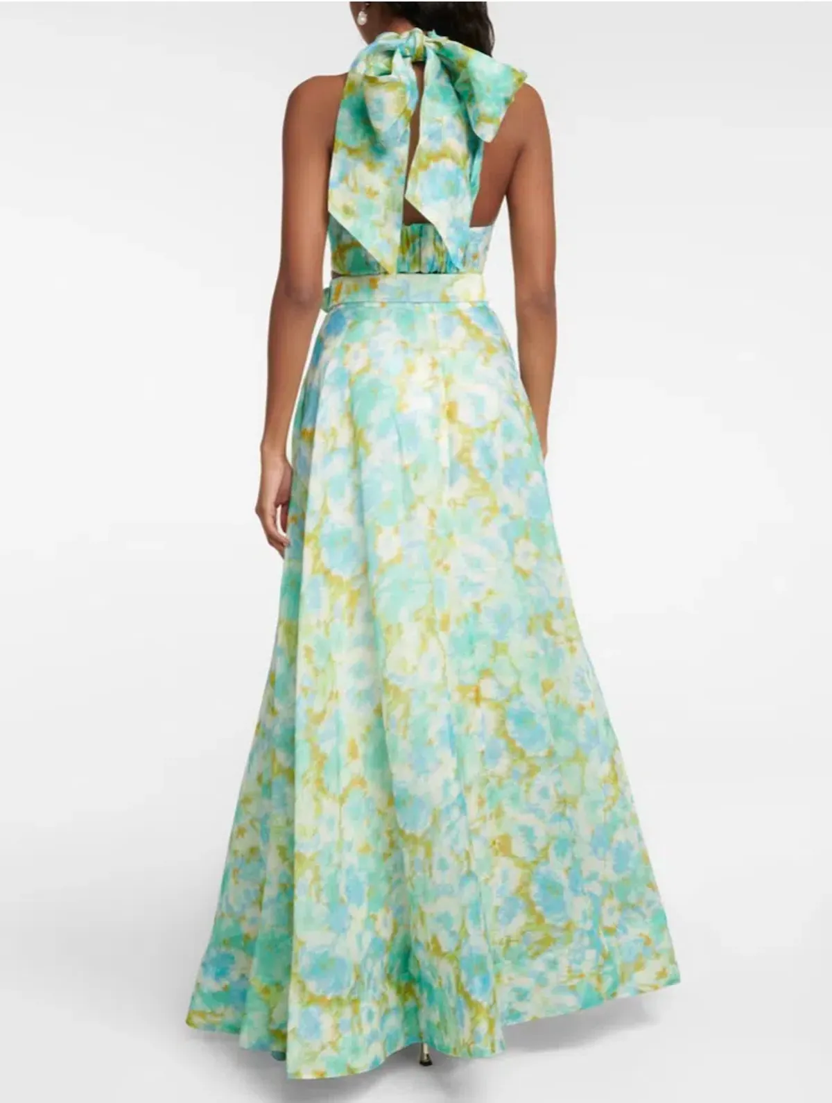 Zimmermann High Tide Twist Crop Bodice Size 3 / AU 14 & Maxi Skirt Size 2 / AU 12 Set in Aqua Ikat Floral - Image 6