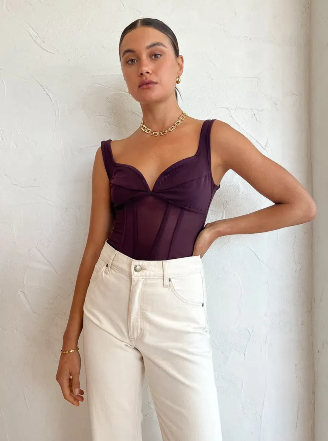 Viktoria and Woods Theta Bustier Corset Top in Oxblood Deep Burgundy Size 1 /AU 8 for rent on The Volte - main image